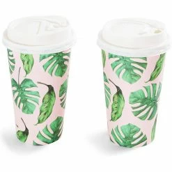 Blue Panda Insulated Coffee Cups With Lids, Tropical Design (16 Oz, 48 Pack)