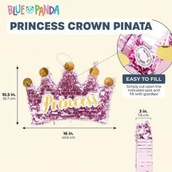 Blue Panda Small Princess Crown Pinata For Girls Birthday Party (16 X 10.5 In, Hot Pink) Decorations