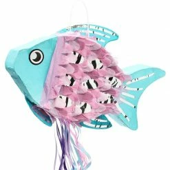 Blue Panda Fish Pinata, Blue, Pink, And Silver Foil, Ocean Party Decorations (17 X 10.5 Inches)