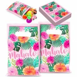 Blue Panda Party Bags And Boxes Hawaiian Luau Party Favor Bags For Birthday, Mahalo (100 Pack)