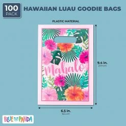 Blue Panda Party Bags And Boxes Hawaiian Luau Party Favor Bags For Birthday, Mahalo (100 Pack)