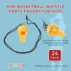 Blue Panda Basketball Whistles For Party Favor, Sports Birthday Supplies (24 Pack)