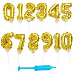 Blue Panda Gold Foil Balloon Number 0-9 Birthday Cake Toppers (6 In, 12 Pack)