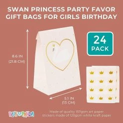 Blue Panda Party Favor Bags, Swan Princess Party Supplies (8.6 X 5.1 In, Pink, 24-Pack)