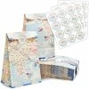 Blue Panda World Map Travel Party Favor Bags With Stickers (8.7 X 5.15 In, 36 Pack)