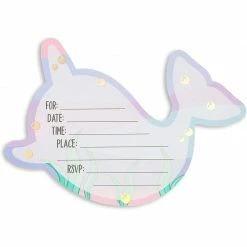 Blue Panda Animals And Safari Narwhals Birthday Party Invitations With Aqua Envelopes, Ocean Party Decorations (5 X 7 In, 36 Pack)