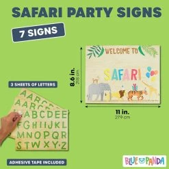 Blue Panda Jungle Safari Animal Party Signs With Alphabet Stickers (7 Pieces, 3 Stickers Sheets)