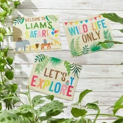 Blue Panda Jungle Safari Animal Party Signs With Alphabet Stickers (7 Pieces, 3 Stickers Sheets)