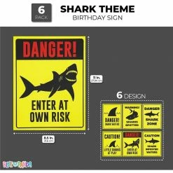 Blue Panda Shark Zone Party Decorations, Funny Wall Decor Signs For Kid's Birthday Party, Ocean Theme (8.6 X 11 Inches, 6 Pack)
