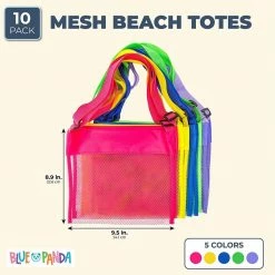 Blue Panda Mesh Shell Collecting Beach Bags With Adjustable Tote Straps In 5 Colors (10 Pack) Party Bags And Boxes