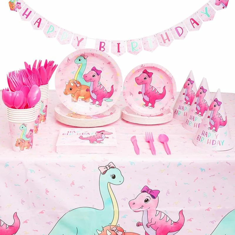 Blue Panda Pink Baby Dinosaur Birthday Party Supplies For Girl, Serves 24 (194 Pieces) Dinnerware Sets 3 Blue Panda Pink Baby Dinosaur Birthday Party Supplies For Girl, Serves 24 (194 Pieces) Dinnerware Sets