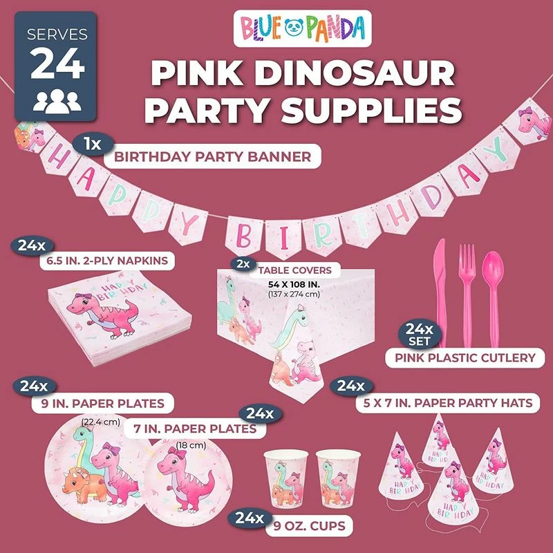 Blue Panda Pink Baby Dinosaur Birthday Party Supplies For Girl, Serves 24 (194 Pieces) Dinnerware Sets 4 Blue Panda Pink Baby Dinosaur Birthday Party Supplies For Girl, Serves 24 (194 Pieces) Dinnerware Sets