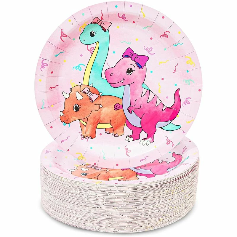 Blue Panda Girl's Birthday Pink Dinosaur Party Supplies, Paper Plates (9 Inches, 80 Pack) 3 Blue Panda Girl's Birthday Pink Dinosaur Party Supplies, Paper Plates (9 Inches, 80 Pack)