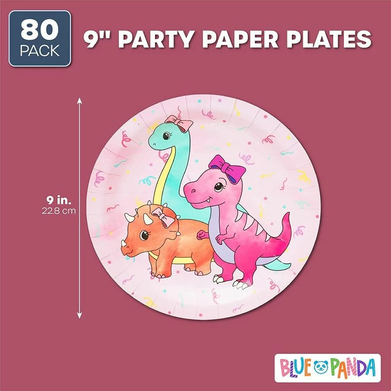 Blue Panda Girl's Birthday Pink Dinosaur Party Supplies, Paper Plates (9 Inches, 80 Pack) 4 Blue Panda Girl's Birthday Pink Dinosaur Party Supplies, Paper Plates (9 Inches, 80 Pack)