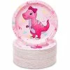Blue Panda Girl's Birthday Pink Dinosaur Party Supplies, Paper Plates (7 Inches, 80 Pack)