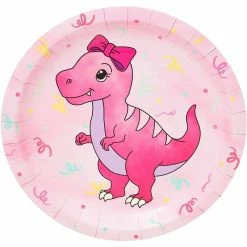 Blue Panda Girl's Birthday Pink Dinosaur Party Supplies, Paper Plates (7 Inches, 80 Pack)