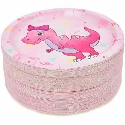 Blue Panda Girl's Birthday Pink Dinosaur Party Supplies, Paper Plates (7 Inches, 80 Pack)