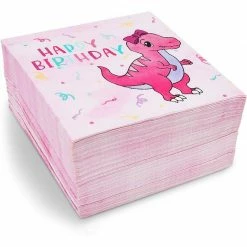 Blue Panda Pink Dinosaur Party Supplies, Paper Napkins (6.5 X 6.5 Inches, 100 Pack)