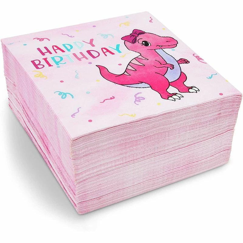 Blue Panda Pink Dinosaur Party Supplies, Paper Napkins (6.5 X 6.5 Inches, 100 Pack) 3 Blue Panda Pink Dinosaur Party Supplies, Paper Napkins (6.5 X 6.5 Inches, 100 Pack)