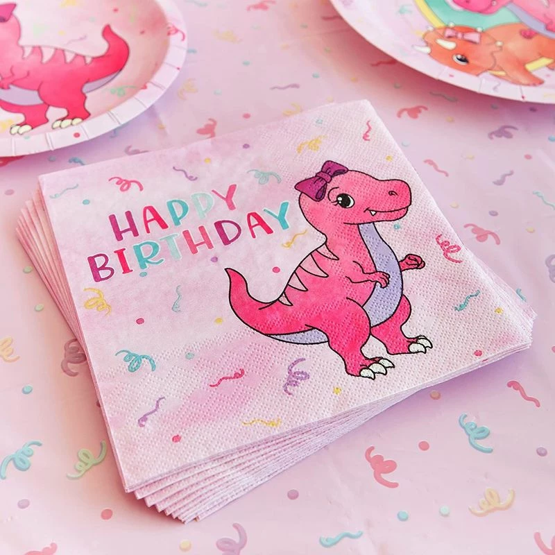 Blue Panda Pink Dinosaur Party Supplies, Paper Napkins (6.5 X 6.5 Inches, 100 Pack) 5 Blue Panda Pink Dinosaur Party Supplies, Paper Napkins (6.5 X 6.5 Inches, 100 Pack)