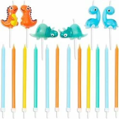 Blue Panda 3D Dinosaur Cake Topper With Thin Candles In Holders (18-Pack)