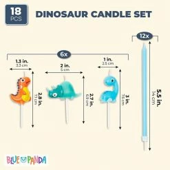 Blue Panda 3D Dinosaur Cake Topper With Thin Candles In Holders (18-Pack)