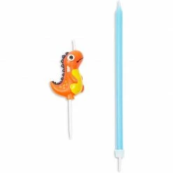 Blue Panda 3D Dinosaur Cake Topper With Thin Candles In Holders (18-Pack)