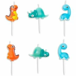 Blue Panda 3D Dinosaur Cake Topper With Thin Candles In Holders (18-Pack)