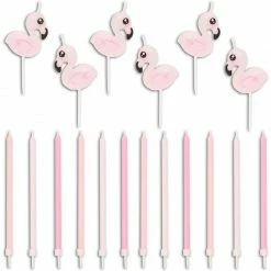 Blue Panda Pink Flamingo Candles And Party Supplies (18 Pieces)