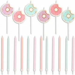 Blue Panda Donut Cake Toppers With Birthday Candles For Kid's Parties, Photo Booths (Pastel, 18 Pieces)