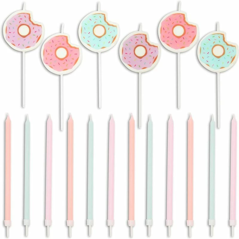 Blue Panda Donut Cake Toppers With Birthday Candles For Kid's Parties, Photo Booths (Pastel, 18 Pieces) 3 Blue Panda Donut Cake Toppers With Birthday Candles For Kid's Parties, Photo Booths (Pastel, 18 Pieces)