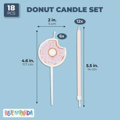 Blue Panda Donut Cake Toppers With Birthday Candles For Kid's Parties, Photo Booths (Pastel, 18 Pieces)