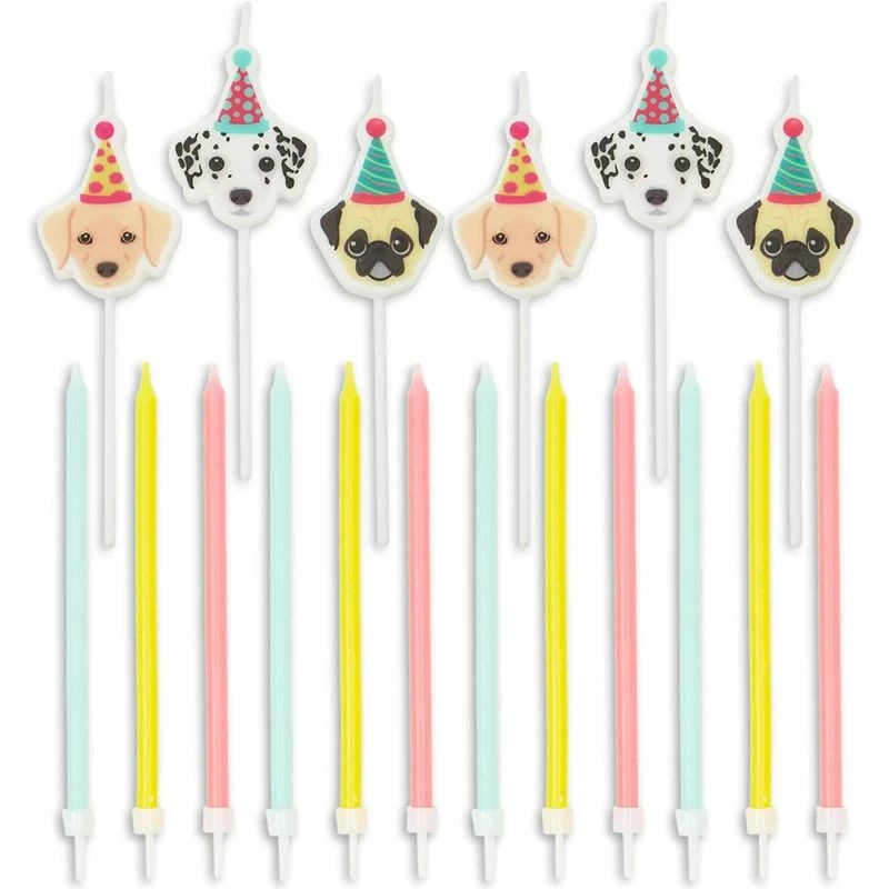 Blue Panda Puppy Dog Cake Toppers With Thin Candles In Holders (18 Pieces) 3 Blue Panda Puppy Dog Cake Toppers With Thin Candles In Holders (18 Pieces)
