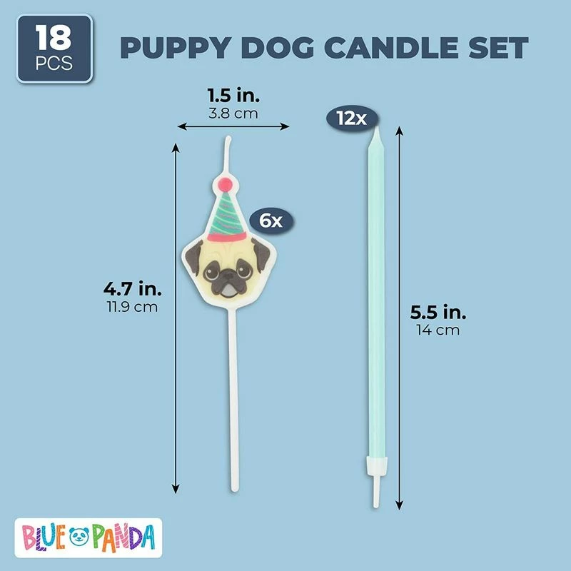 Blue Panda Puppy Dog Cake Toppers With Thin Candles In Holders (18 Pieces) 4 Blue Panda Puppy Dog Cake Toppers With Thin Candles In Holders (18 Pieces)