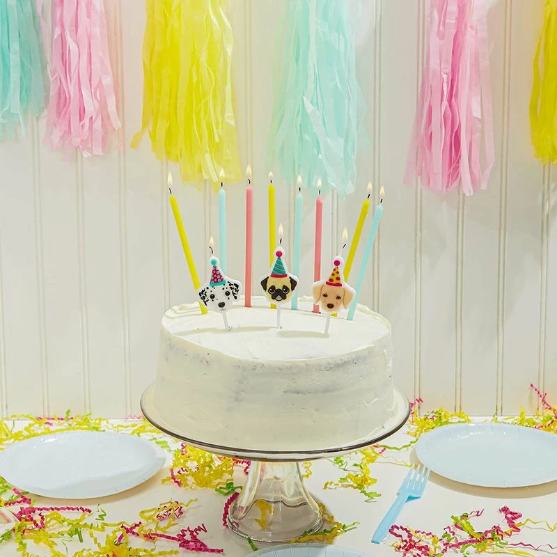 Blue Panda Puppy Dog Cake Toppers With Thin Candles In Holders (18 Pieces) 5 Blue Panda Puppy Dog Cake Toppers With Thin Candles In Holders (18 Pieces)