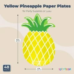 Blue Panda Yellow Pineapple Paper Plates For Party Supplies, Hawaiian Themed Parties Or Luaus (10 X 6 In, 48 Pack)