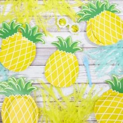 Blue Panda Yellow Pineapple Paper Plates For Party Supplies, Hawaiian Themed Parties Or Luaus (10 X 6 In, 48 Pack)