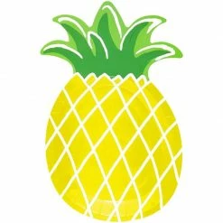 Blue Panda Yellow Pineapple Paper Plates For Party Supplies, Hawaiian Themed Parties Or Luaus (10 X 6 In, 48 Pack)