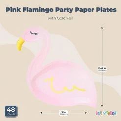 Blue Panda Pink Flamingo Party Paper Plates With Gold Foil (9 X 11.45 Inches, 48 Pack)