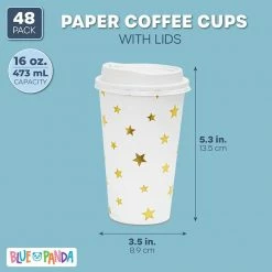 Blue Panda Insulated Paper Coffee Cups With Lids And Foil Stars (16-oz, 48-Pack)