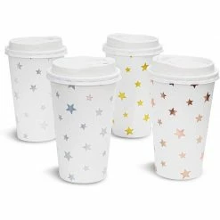 Blue Panda Insulated Paper Coffee Cups With Lids And Foil Stars (16-oz, 48-Pack)