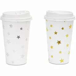 Blue Panda Insulated Paper Coffee Cups With Lids And Foil Stars (16-oz, 48-Pack)