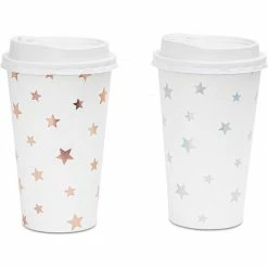 Blue Panda Insulated Paper Coffee Cups With Lids And Foil Stars (16-oz, 48-Pack)