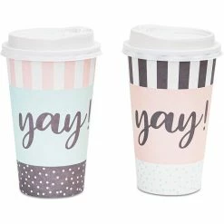 Blue Panda Yay Printed Insulated Coffee Cups With Lids (16-oz, 48-Pack)