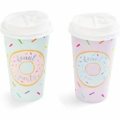 Blue Panda Donut Party Insulated Coffee Cups With Lids (16 Oz, 4 Pastel Designs, 48 Pack)