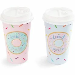 Blue Panda Donut Party Insulated Coffee Cups With Lids (16 Oz, 4 Pastel Designs, 48 Pack)