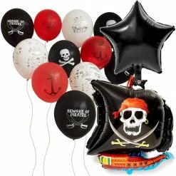 Blue Panda Pirate Birthday Party Balloon Kit With String (Black, White, Red, 15 Balloons)