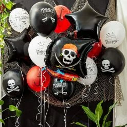 Blue Panda Pirate Birthday Party Balloon Kit With String (Black, White, Red, 15 Balloons)