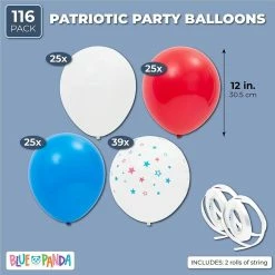 Blue Panda Patriotic Latex Party Balloons For 4th Of July, Memorial Day (12 In, 116 Pack)