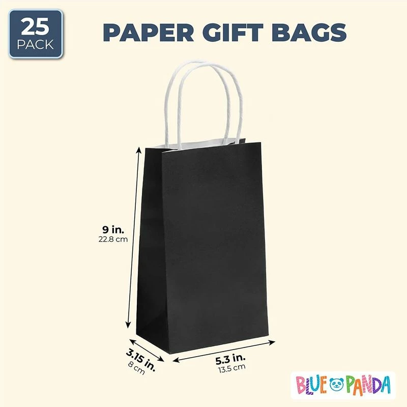 Blue Panda Paper Party Gift Bags With Handles (9 X 5.3 In, Black, 25-Pack) 4 Blue Panda Paper Party Gift Bags With Handles (9 X 5.3 In, Black, 25-Pack)